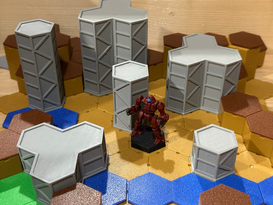 33mm Hex City Buildings - 6mm Mecha Scale Compatible with BattleTech and Lancer